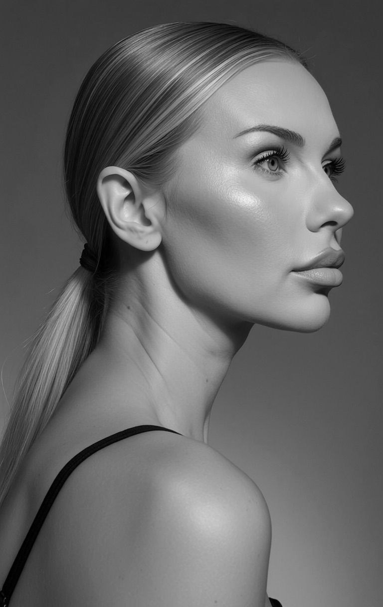 Editorial black-and-white profile portrait of Kristina Usova.