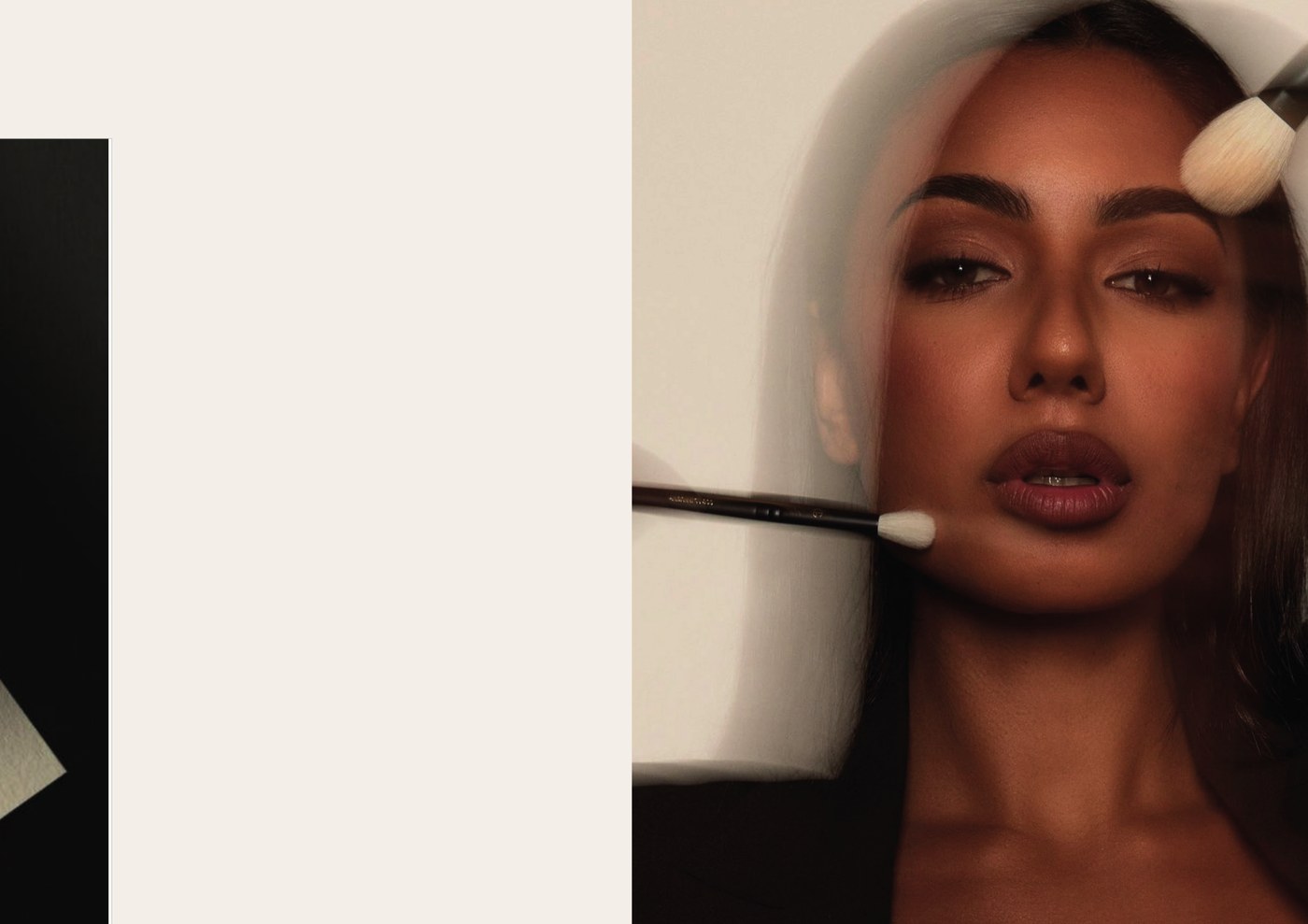 Editorial makeup application close-up.